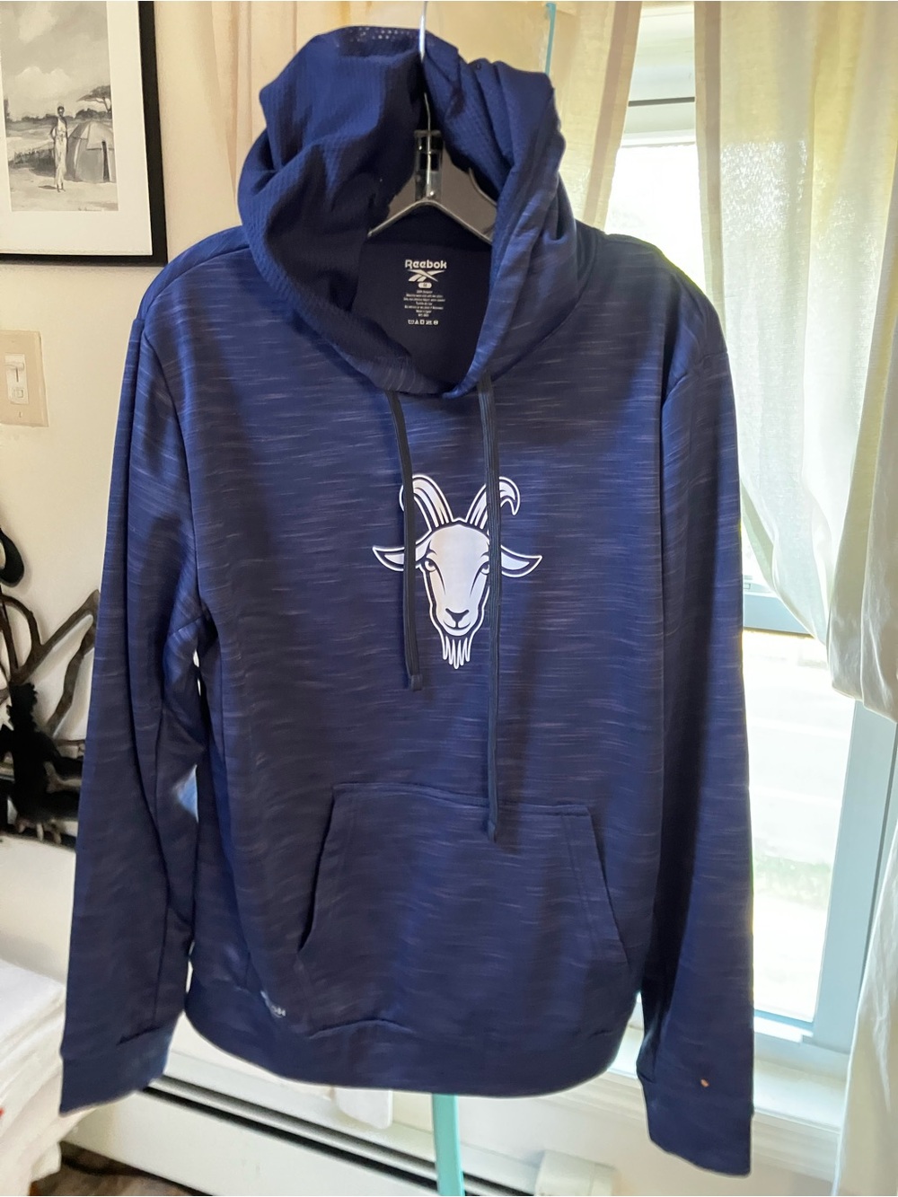 Reebok Navy Blue Pullover Hoodie with White Logo